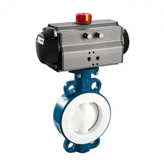 Pneumatic fluorine lined butterfly valve, fluorine lined butterfly valve, butterfly valve