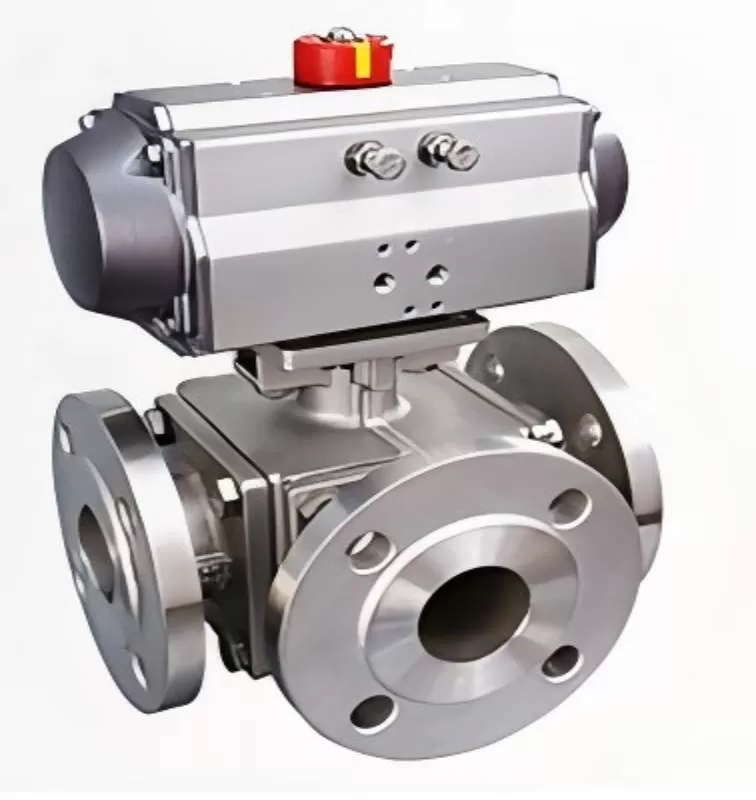 Q644(5)F Pneumatic Flanged Three-way Ball Valve, Flanged Three-way Ball Valve,Three-way Ball Valve